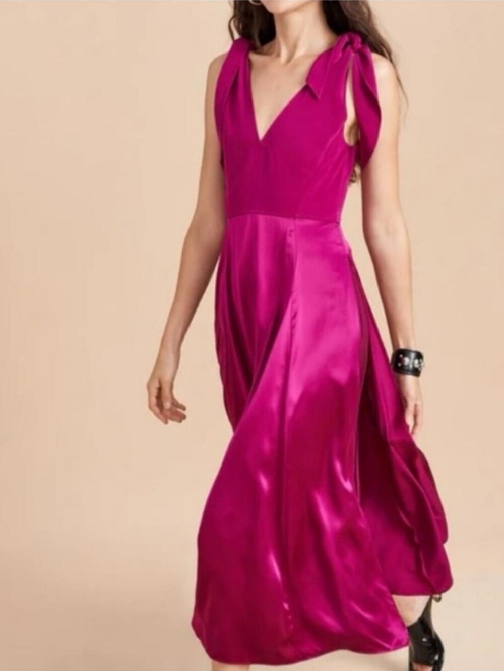 La Ligne "Charlotte" Shoulder Tie Deep Vneck Dress